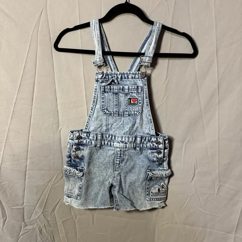 Justice I ❤️ snoopy Jean Short overalls size 7